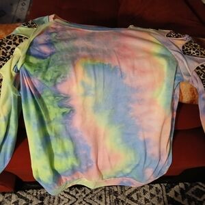 Not Rated Multicolor Tie-Dye Blouse with Leopard Accents